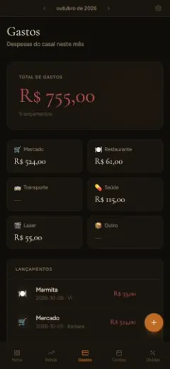 Tela de gastos do app Meu & Seu no celular